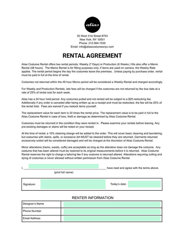 Rental Agreement screenshot