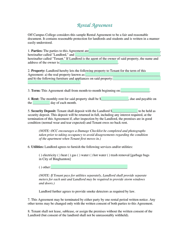 Rental Agreement screenshot