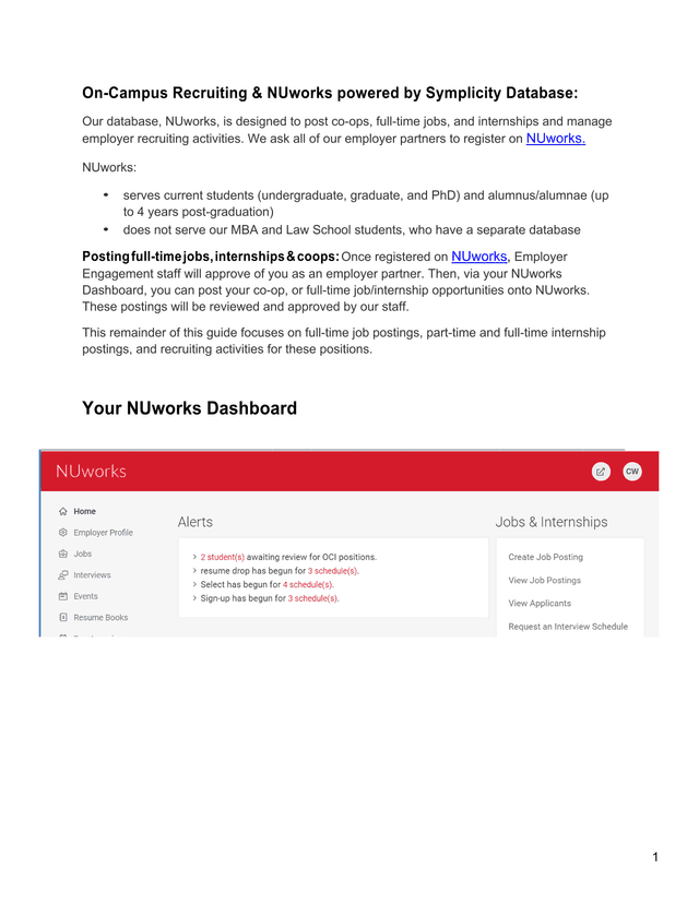 On Campus Recruiting  NUworks Database Guide screenshot