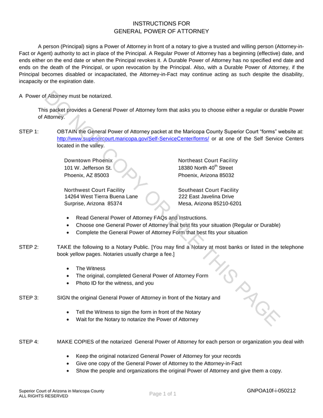 General Power Of Attorney Instructions screenshot