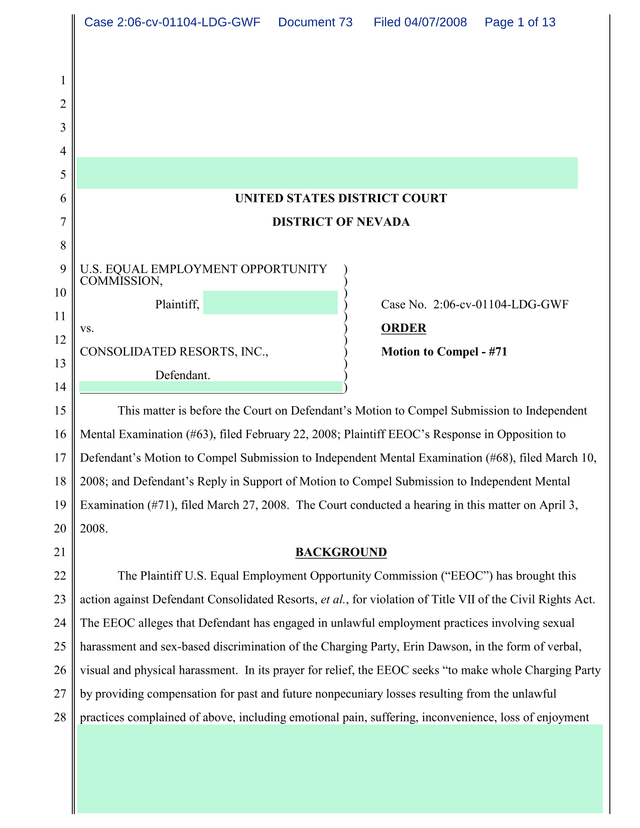 Order   U.S. Equal Employment Opportunity Commission V. Consolidated Resorts, Inc. screenshot