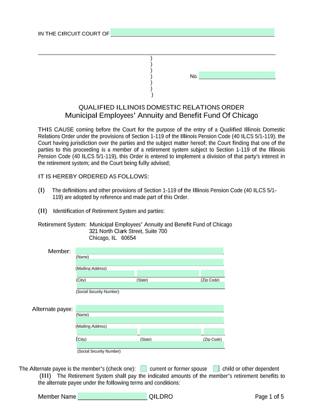 Qualified Illinois Domestic Relations Order (QILDRO) screenshot