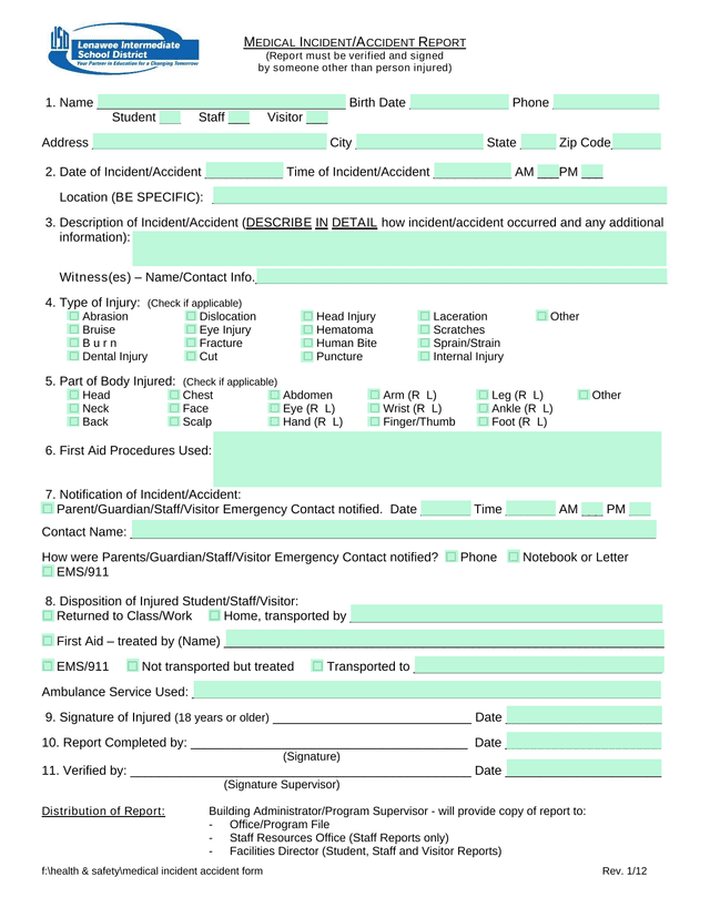Medical IncidentAccident Report screenshot