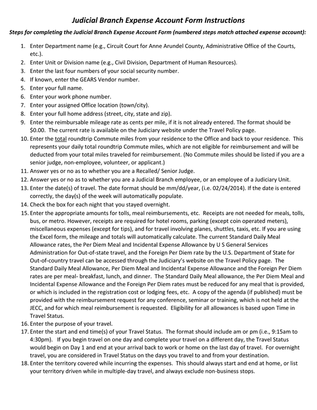 Judicial Branch Expense Account Form Instructions screenshot