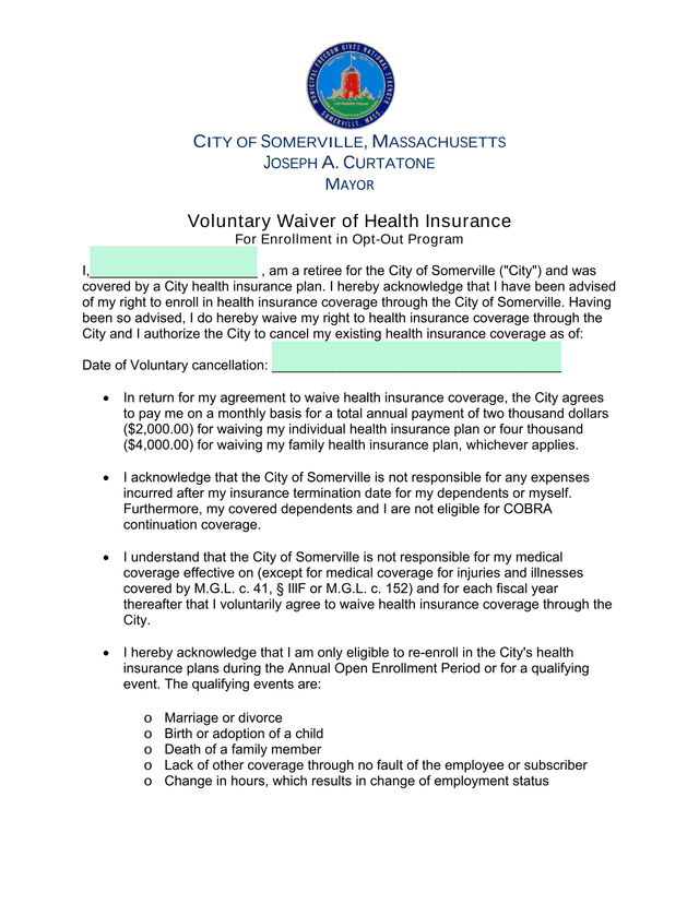 Voluntary Waiver Of Health Insurance For Enrollment In Opt Out Program screenshot