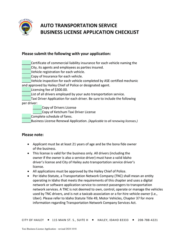 Taxi Business License Application screenshot