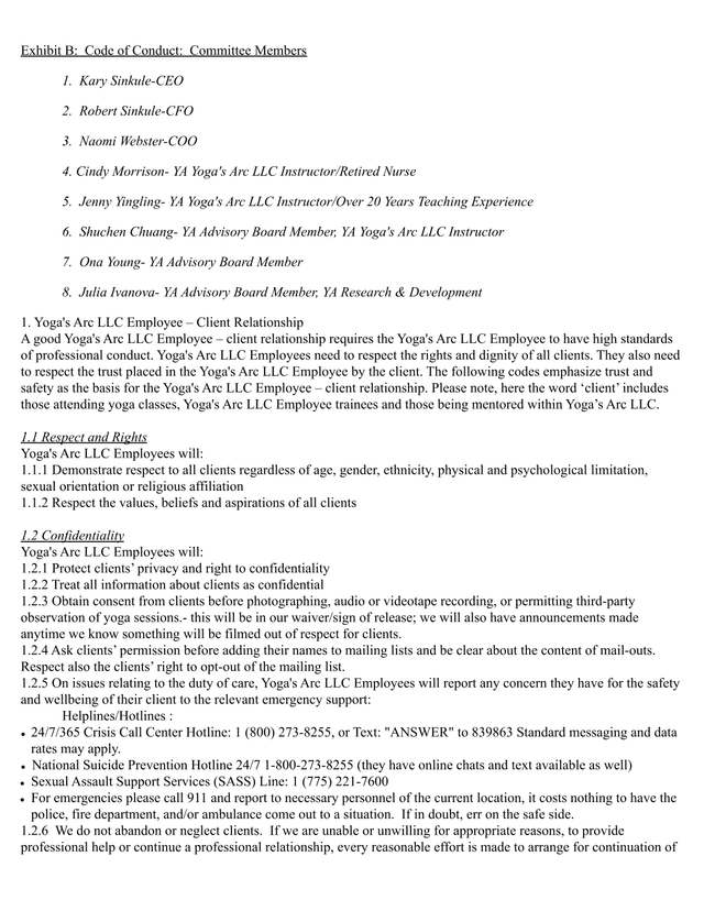 Exhibit B Code Of Conduct Committee Members screenshot