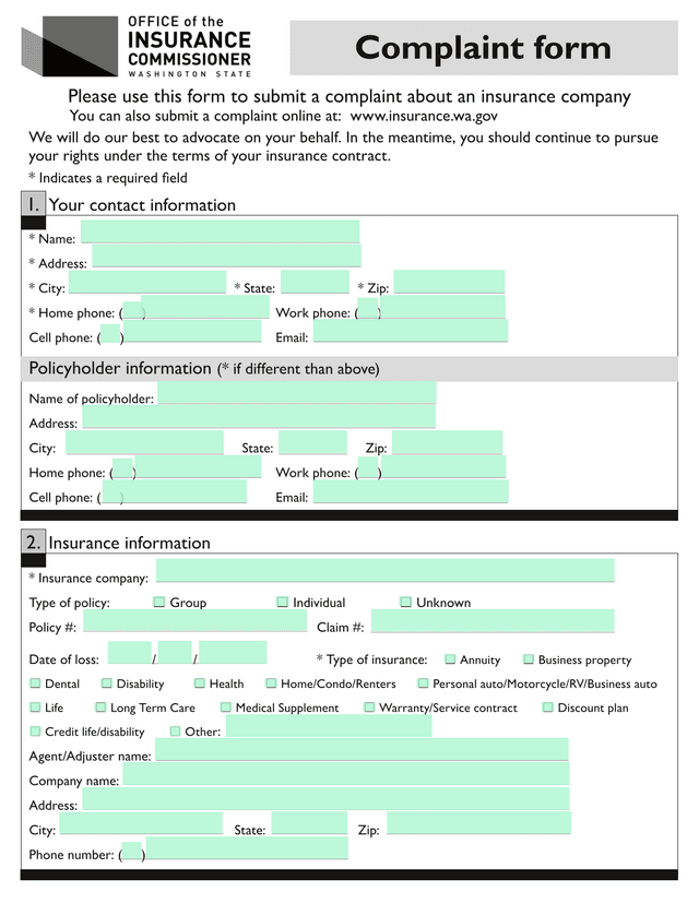 Complaint Form screenshot
