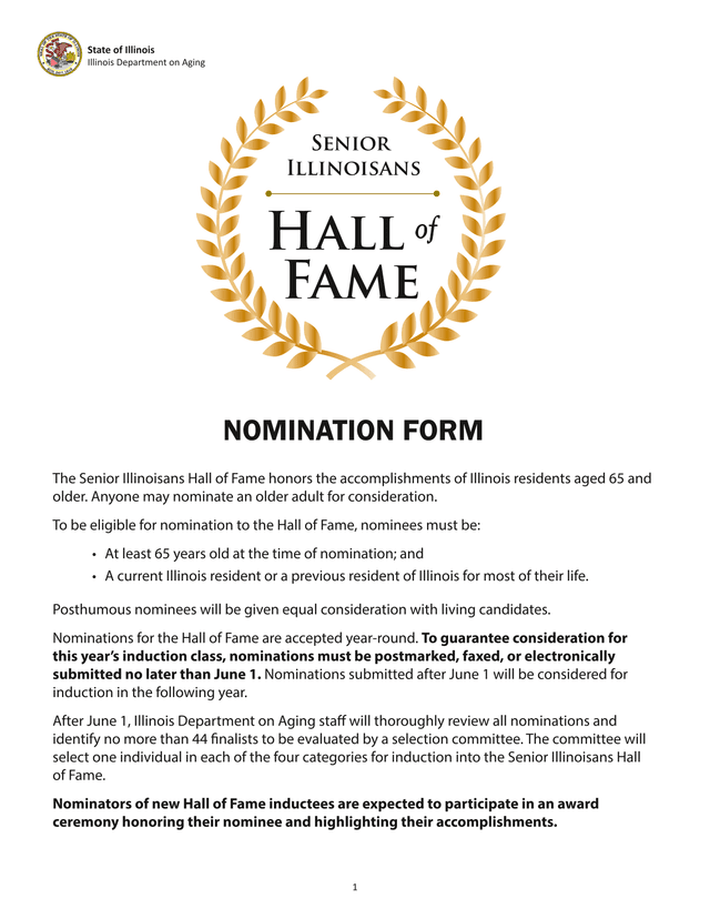 Senior Illinoisans Hall Of Fame Nomination Form screenshot