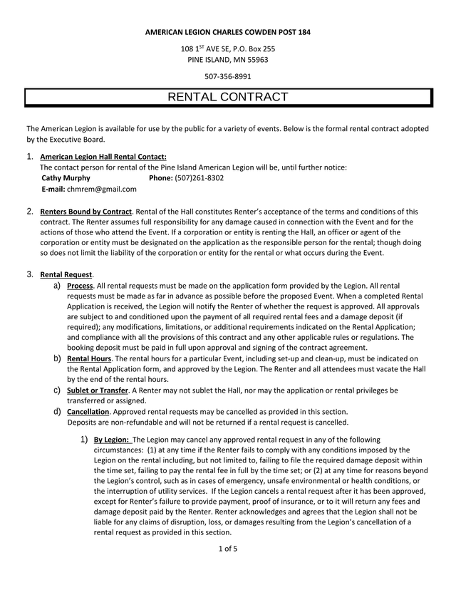 RENTAL CONTRACT screenshot