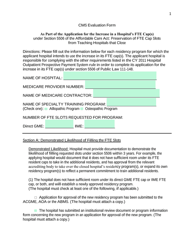 CMS Evaluation Form screenshot