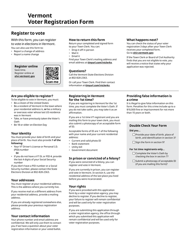 Vermont Voter Registration Form screenshot