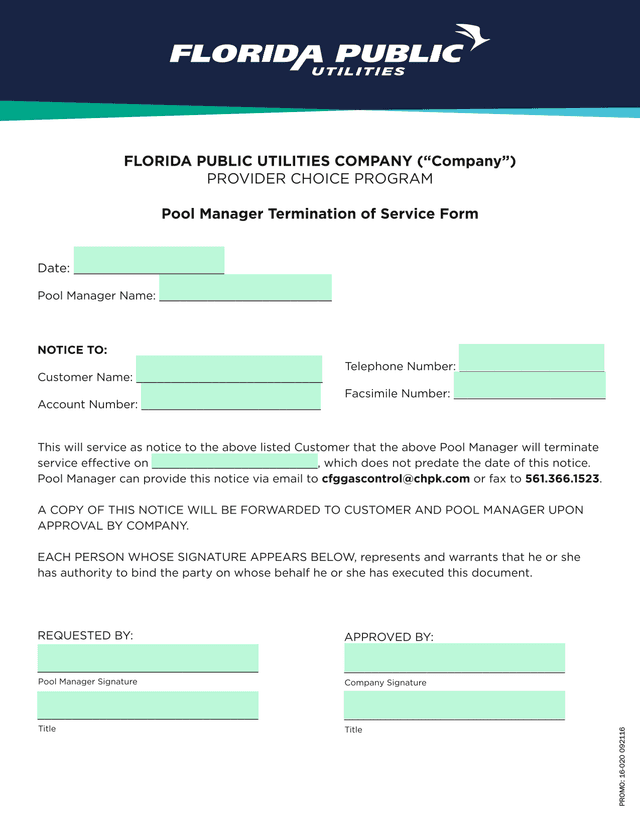 Pool Manager Termination Of Service Form screenshot