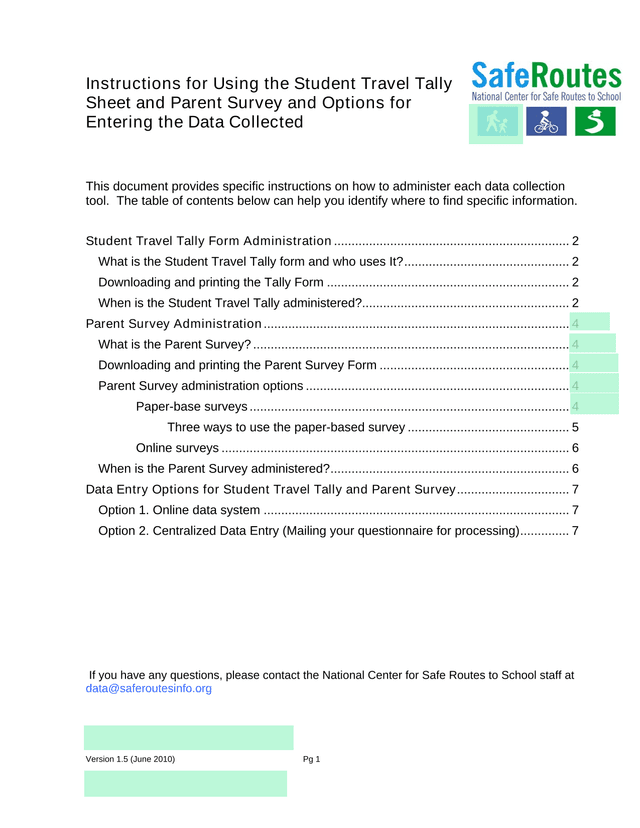 Student Travel Tally Sheet And Parent Survey Instructions screenshot