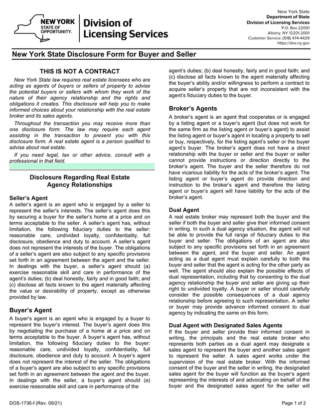 New York State Disclosure Form For Buyer And Seller screenshot