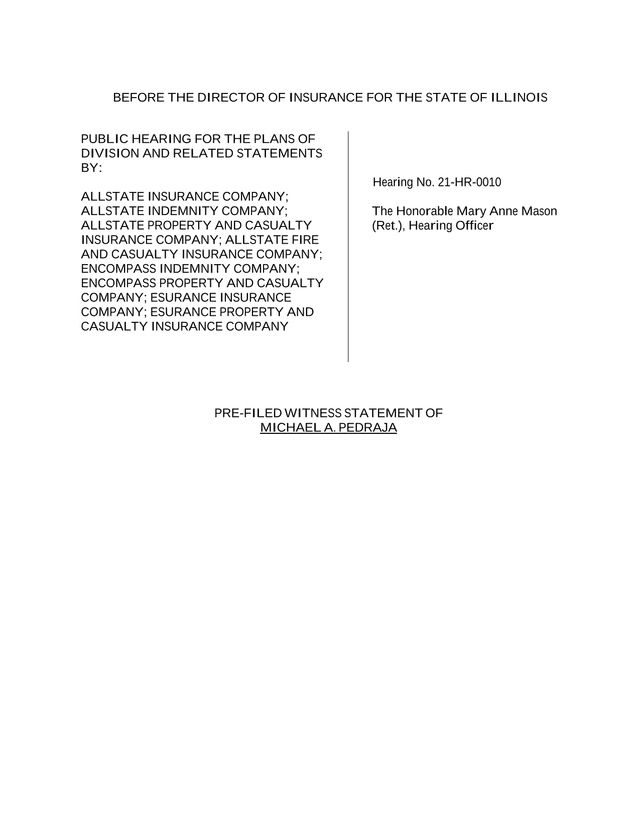 Pre Filed Witness Statement Of Michael A. Pedraja screenshot