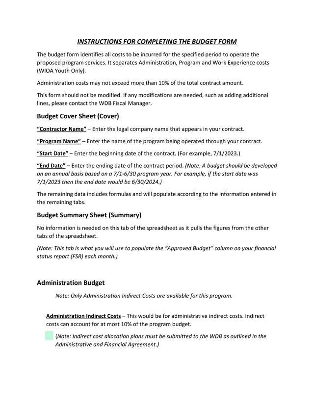 Budget Form Instructions screenshot