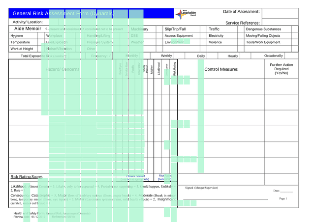 Health And Safety Form General Risk Assessment (Dynamic) screenshot