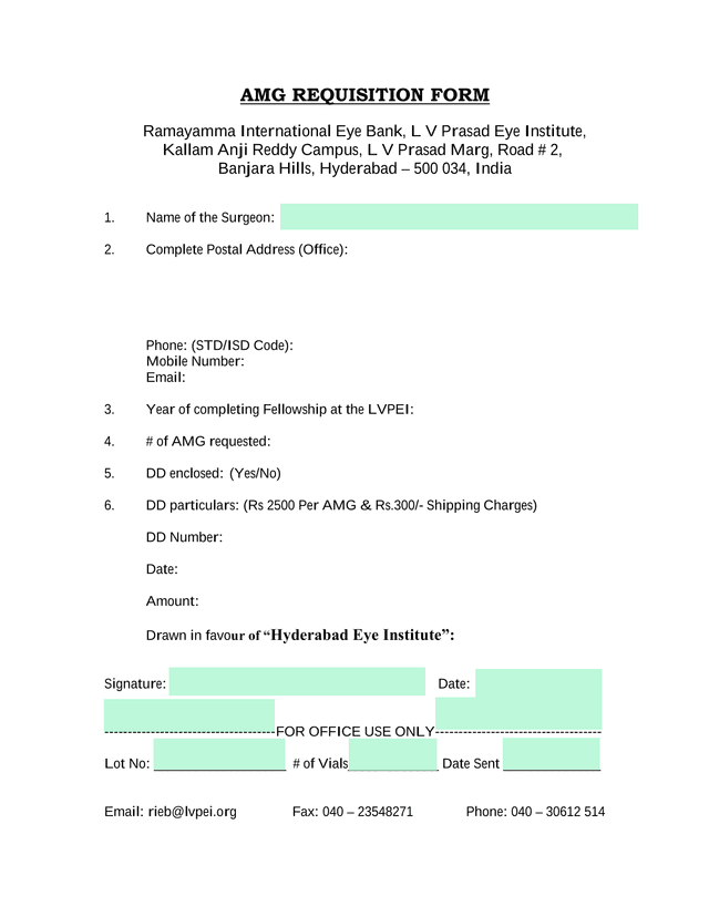 AMG Requisition Form screenshot