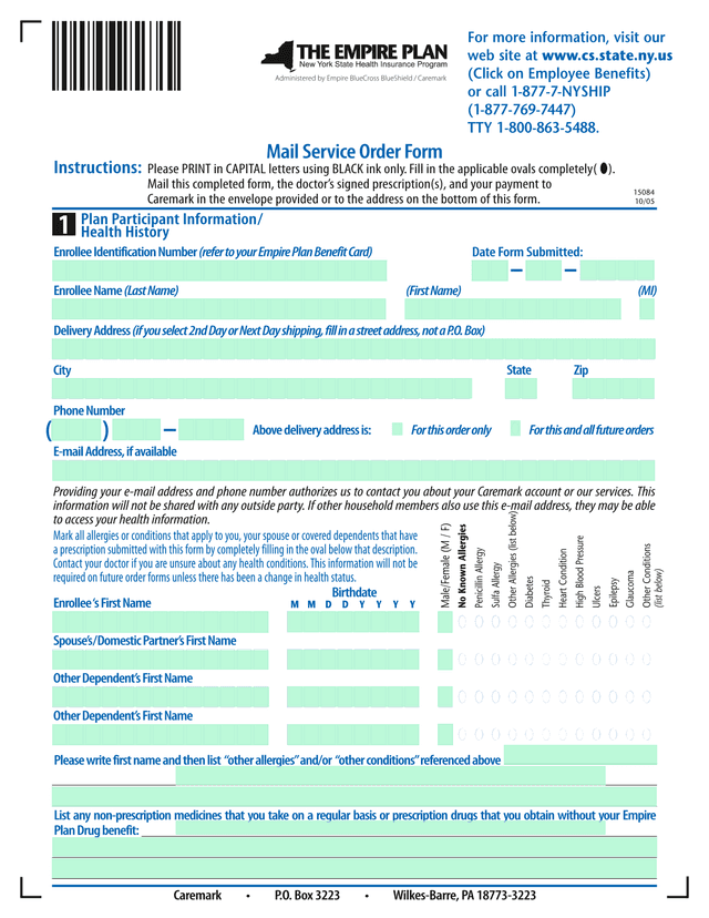 Mail Service Order Form screenshot