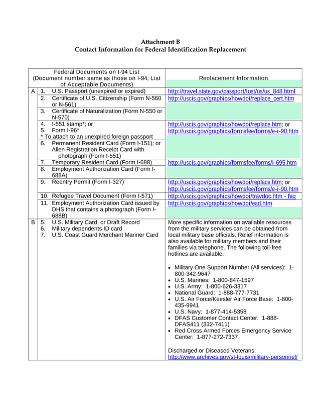 Attachment B Contact Information For Federal Identification Replacement screenshot