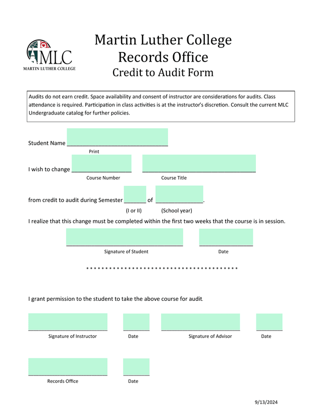 Credit To Audit Form screenshot
