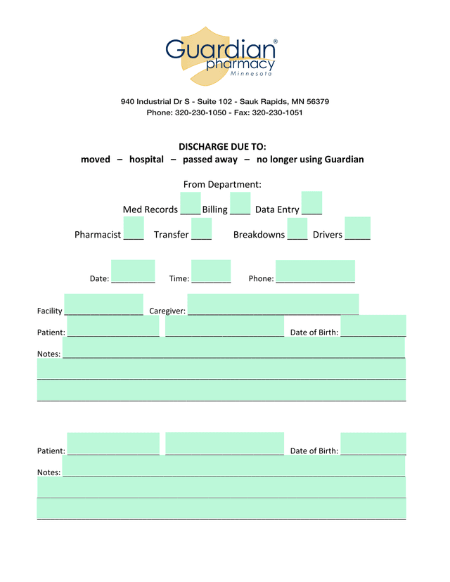 Discharge Form screenshot
