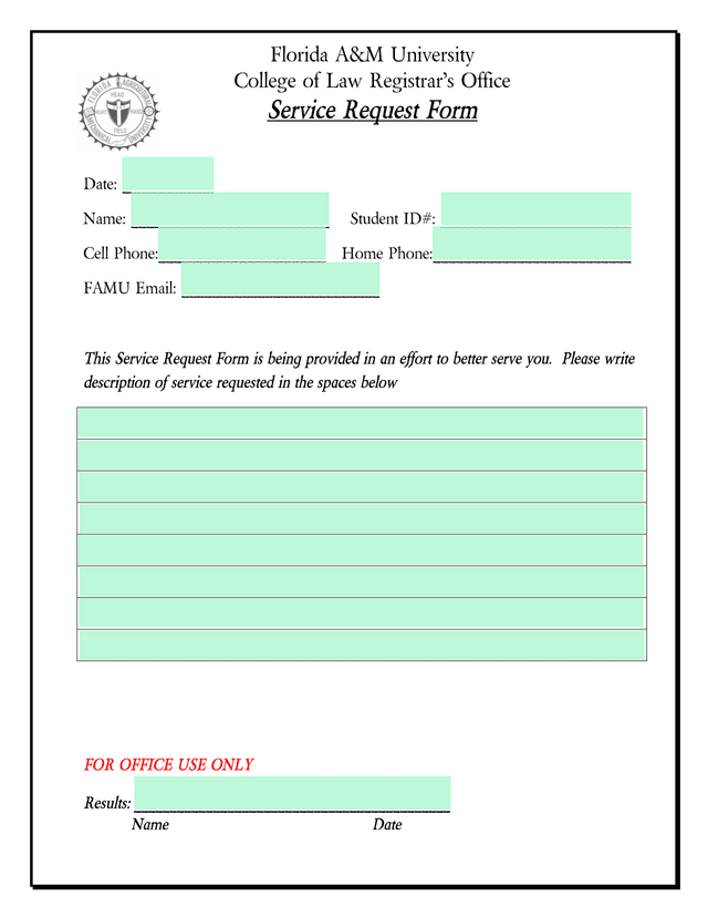 Service Request Form screenshot
