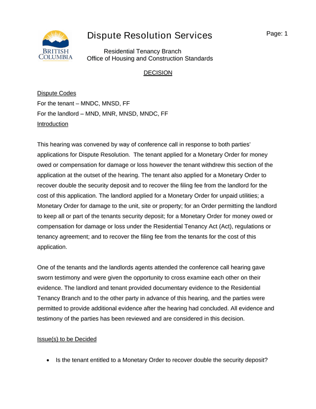Dispute Resolution Services Decision screenshot