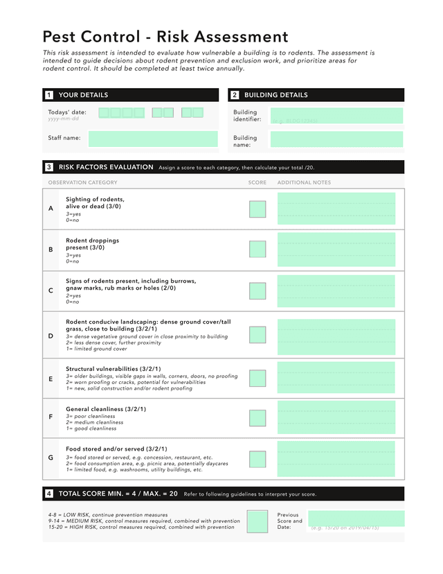 Pest Control   Risk Assessment screenshot