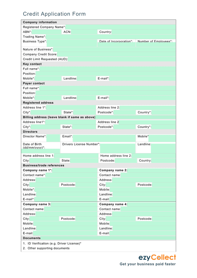 Credit Application Form screenshot