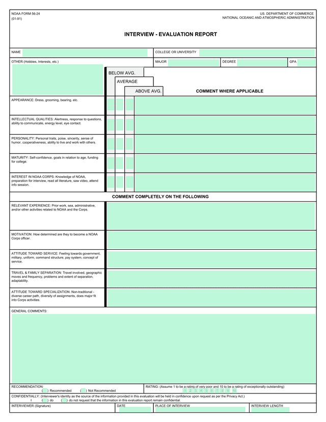 NOAA Form 56 24 Interview   Evaluation Report screenshot