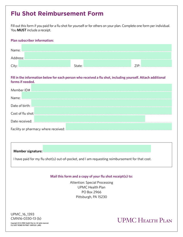 Flu Shot Reimbursement Form screenshot
