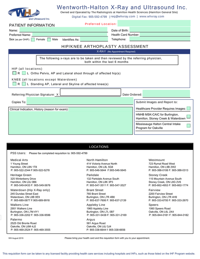 X RAY Requisition Form screenshot