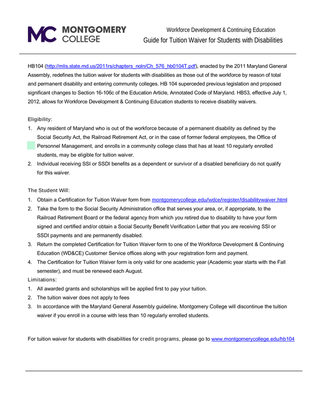 Guide For Tuition Waiver For Students With Disabilities screenshot