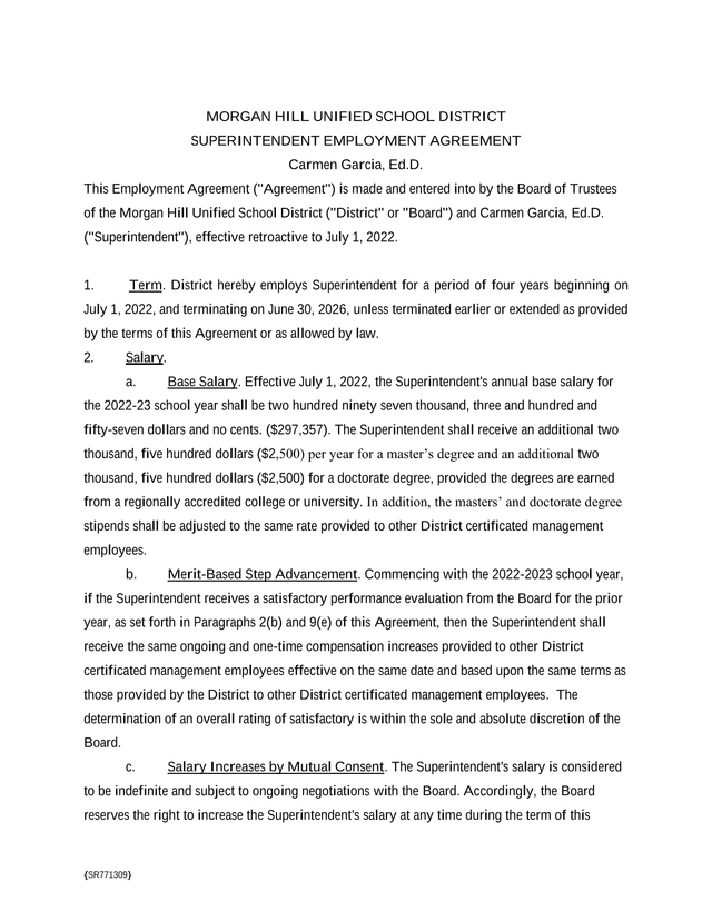 Superintendent Employment Agreement screenshot