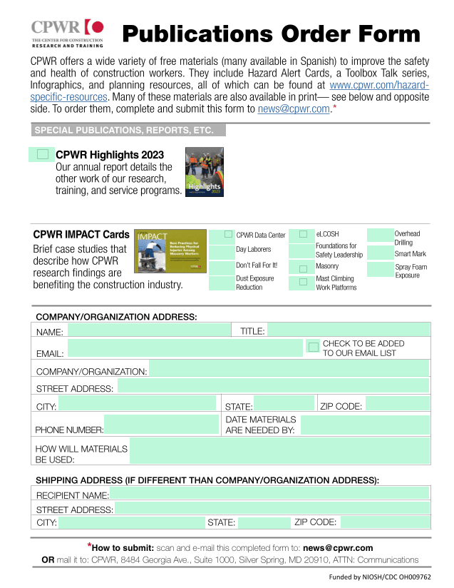 Publications Order Form screenshot