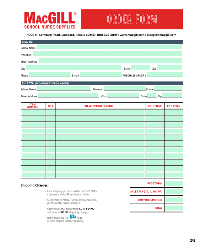 MacGill Order Form screenshot