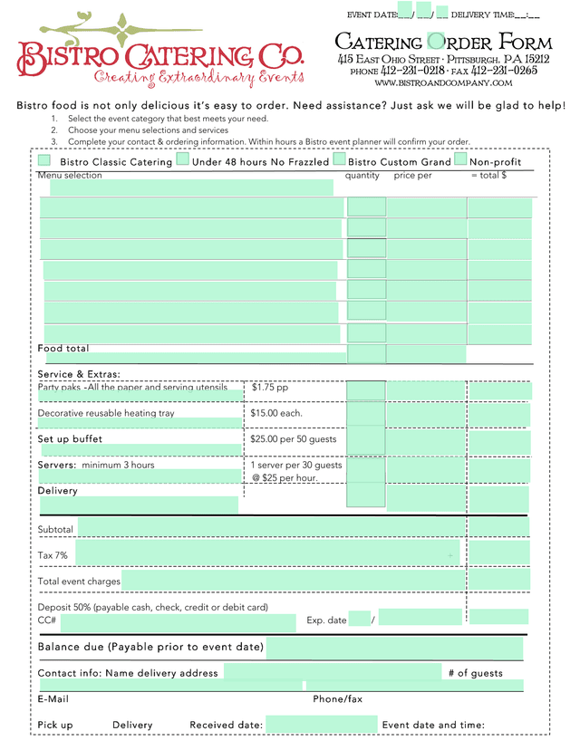 Catering Order Form screenshot