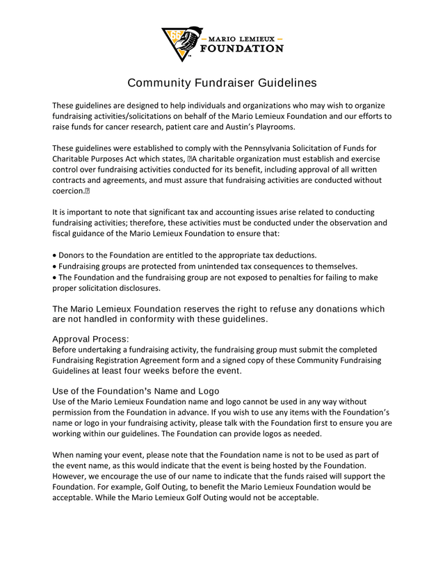 Community Fundraiser Guidelines screenshot