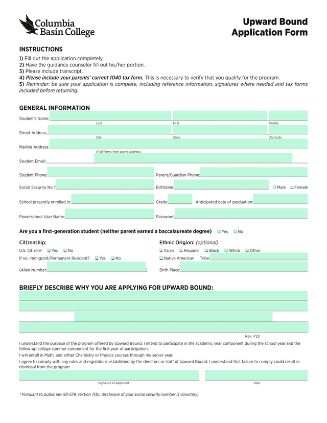 Upward Bound Application screenshot