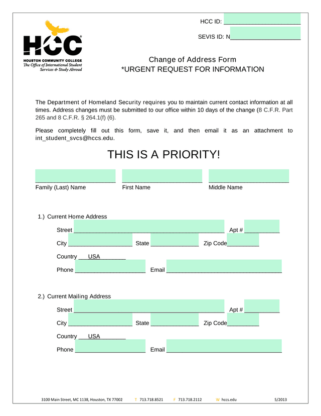 Change Of Address Form screenshot