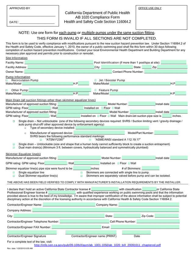 AB 1020 Compliance Form screenshot