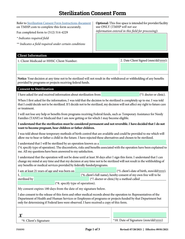 Sterilization Consent Form screenshot