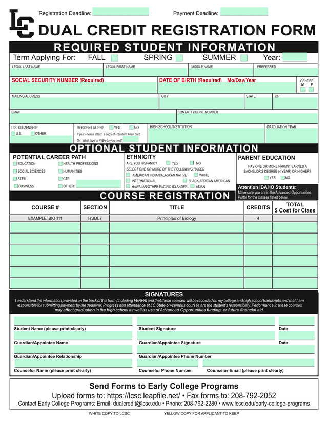 Dual Credit Registration Form screenshot