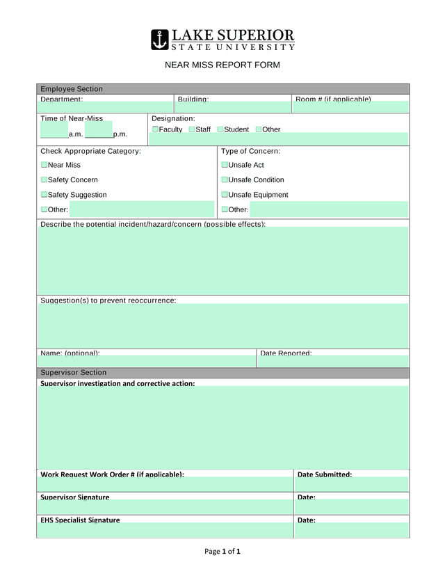 Near Miss Report Form screenshot