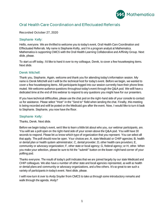 Oral Health Care Coordination And Effectuated Referrals screenshot
