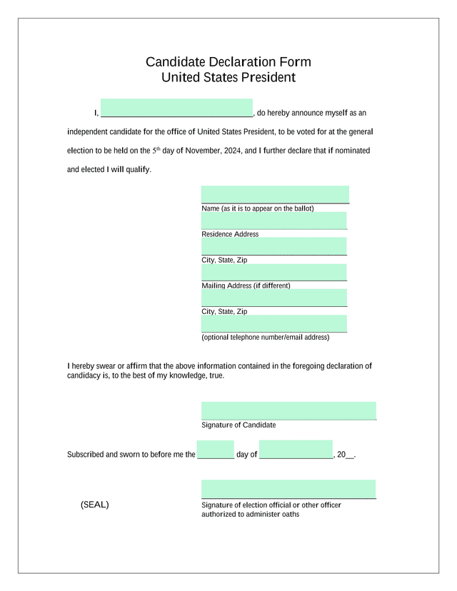 Candidate Declaration Form screenshot