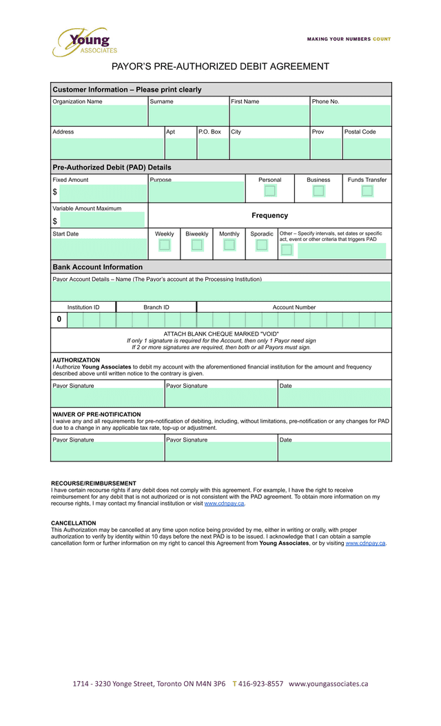 PayorS Pre Authorized Debit Agreement screenshot