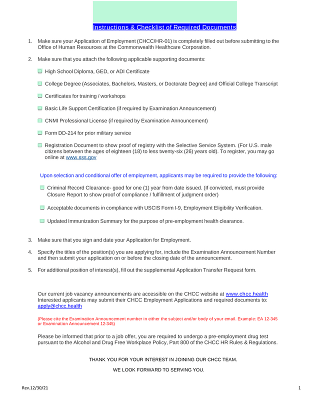 Instructions  Checklist Of Required Documents screenshot